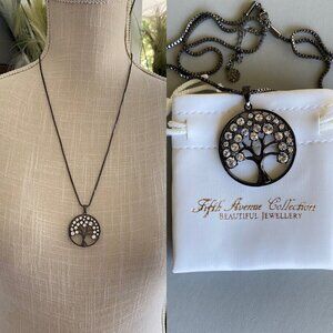 FAC Hematite Tree Of Life Swarovski Crystal Necklace​​​